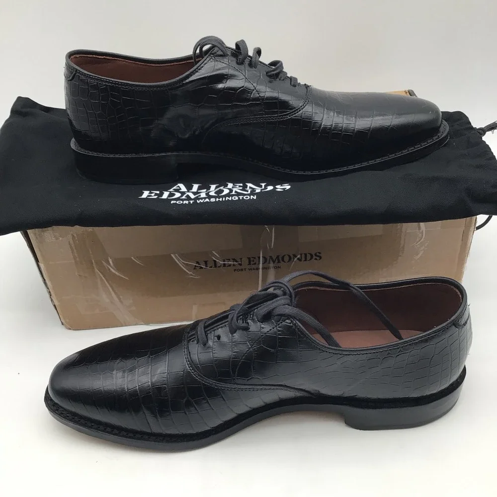 Allen Edmonds Carlyle Black Croc Leather Oxford Dress Shoes Mens Size 10.5 D NEW